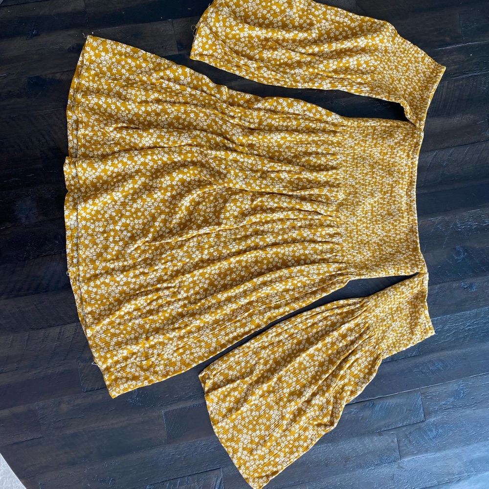 Lulu's Gold Ruffled Skater Midi Skirt